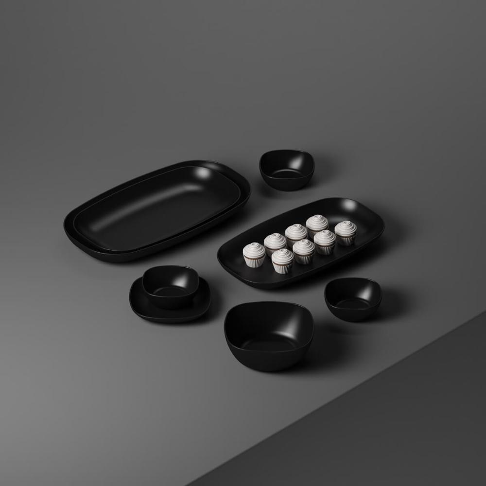 Kit 24 Travessas Bandeja 38x21cm Servir Petisco Sushi Oriental Retangular Preta Coza Uno