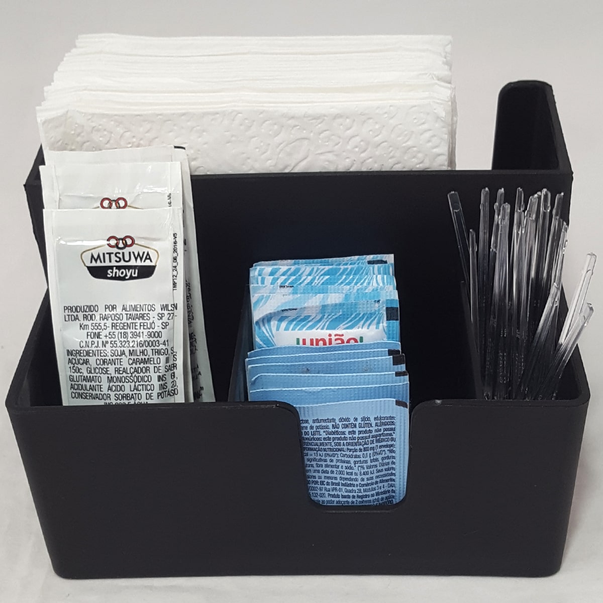 Kit 40 Portas Sachês Guardanapos Açúcar Organizador Multiuso Bancada Preto