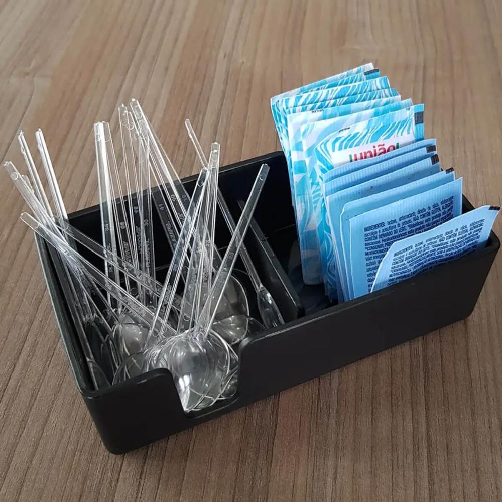 Kit 48 Porta Sachês Organizadores Pretos Coza para Restaurante Lancherias Açúcar Sal Molhos