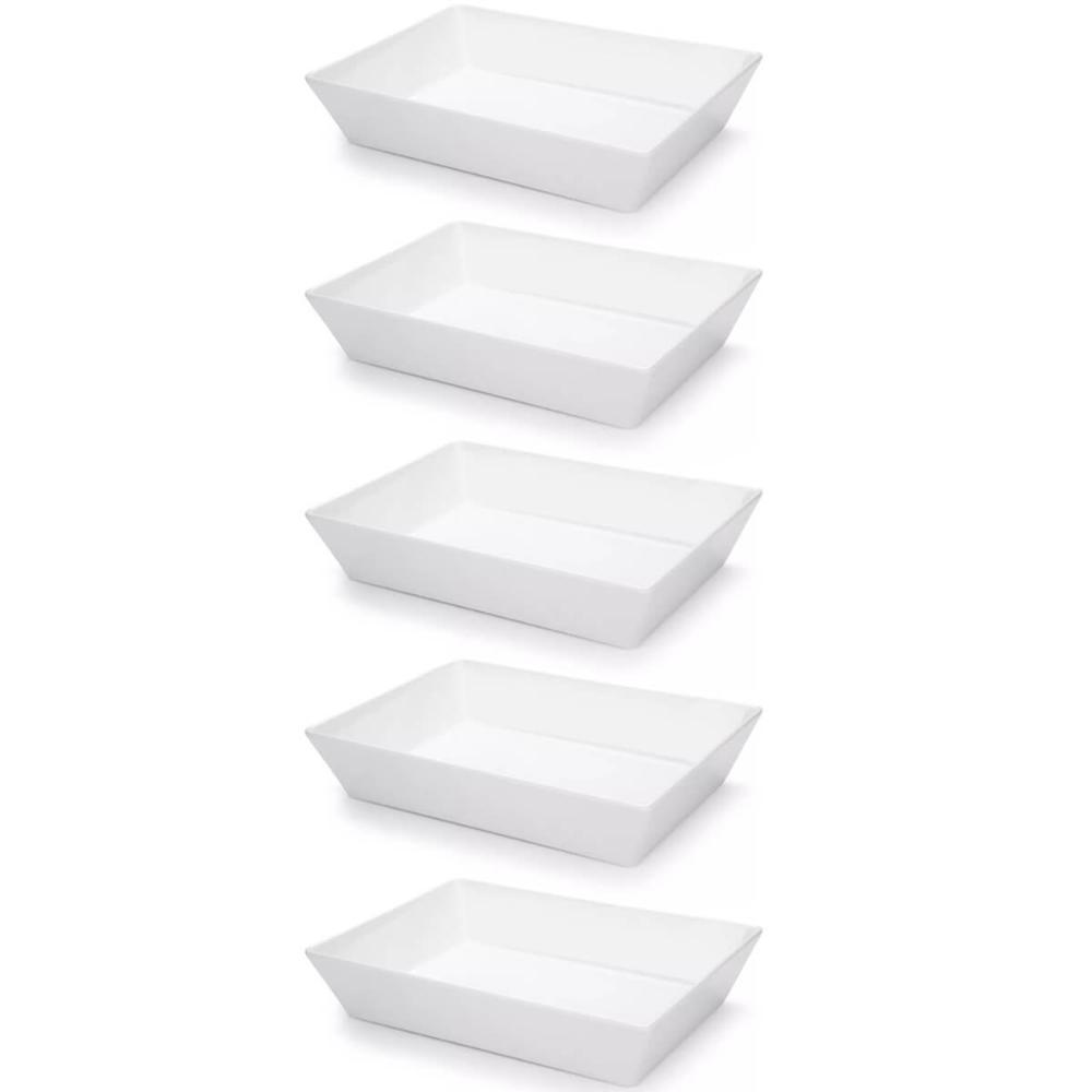 Kit 5 Travessas Retangulares 2,2L Brancas Salada Sobremesa P
