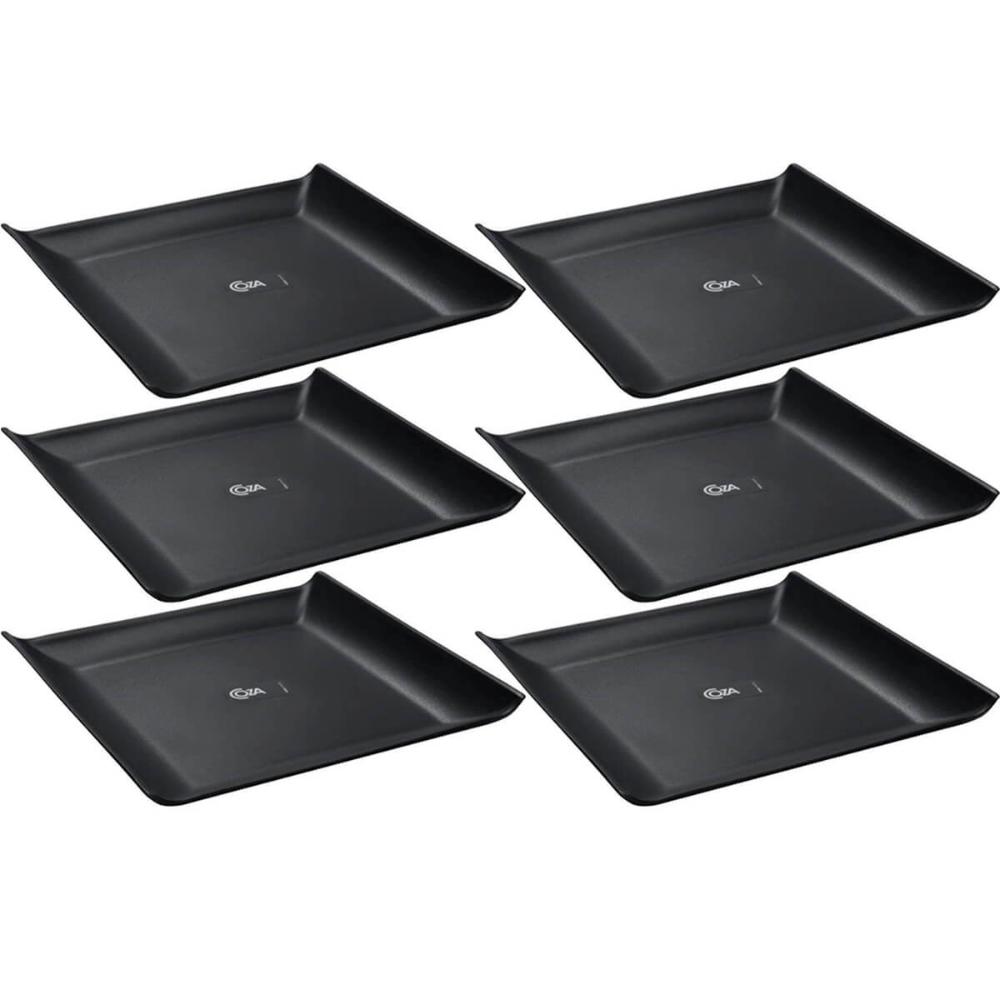 Kit 6 Bandejas Quadradas Preta 20,6cm Prato Cosy Petiscos Sa