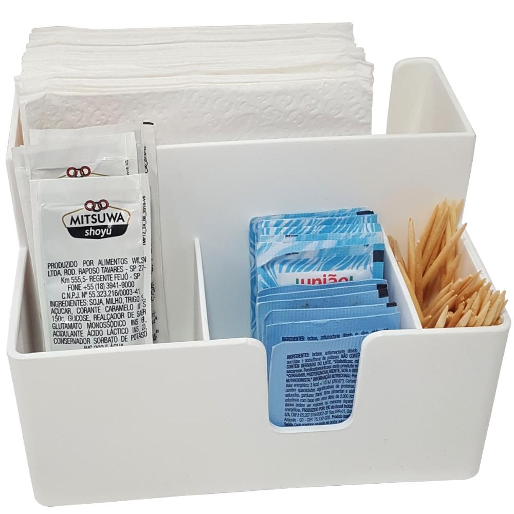 Kit 6 Porta Sachês Guardanapos Açúcar Organizadores Bancada Branco