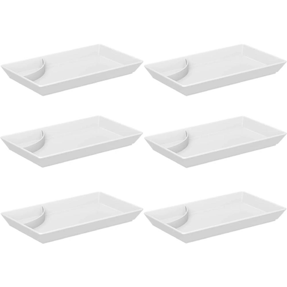 Kit 6 Pratos para Sushi Comida Japonesa com Porta Shoyu Comida Oriental Branco Uno Coza