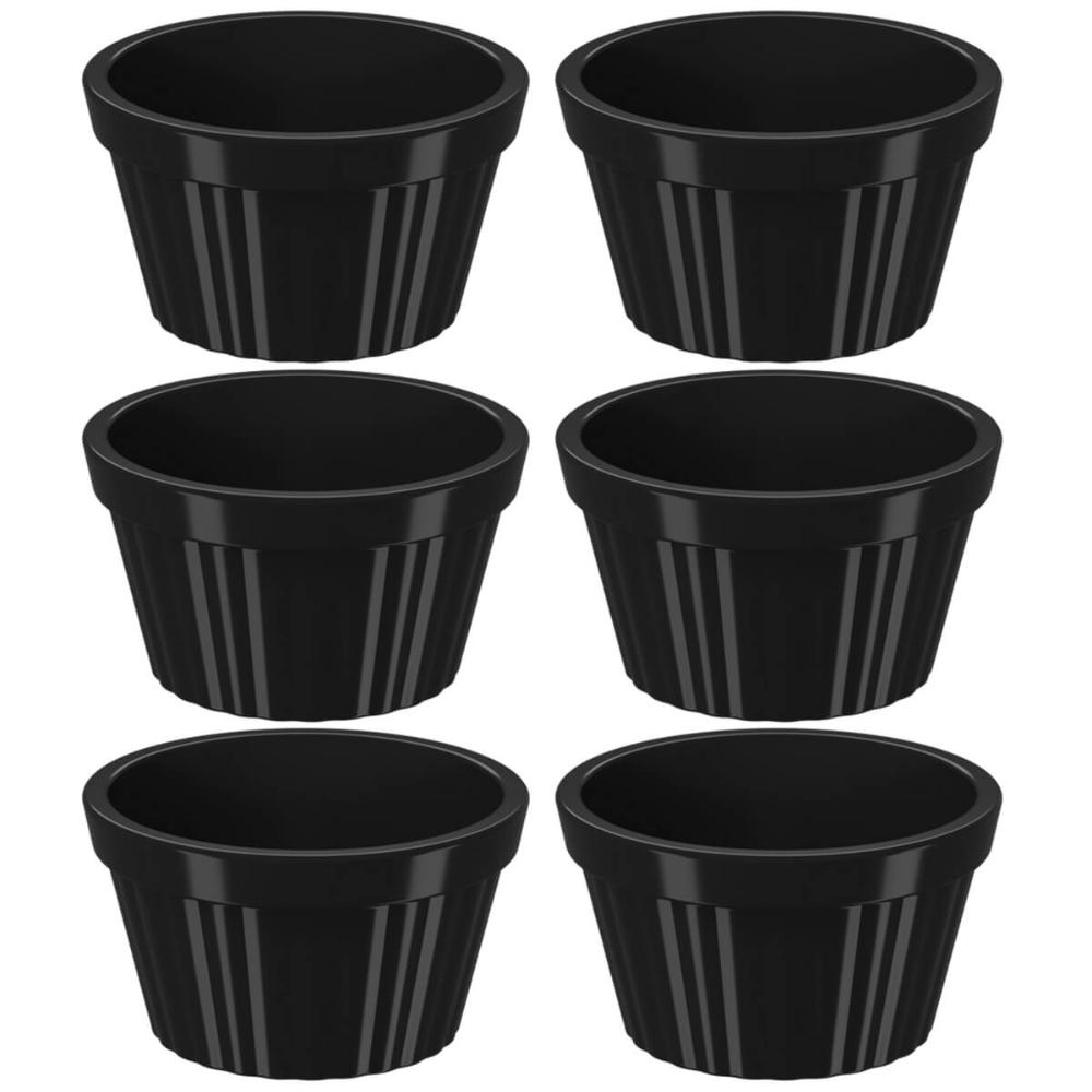 Kit 6 Ramequins Pretos Canelados 90ml cada Molheira Pequena