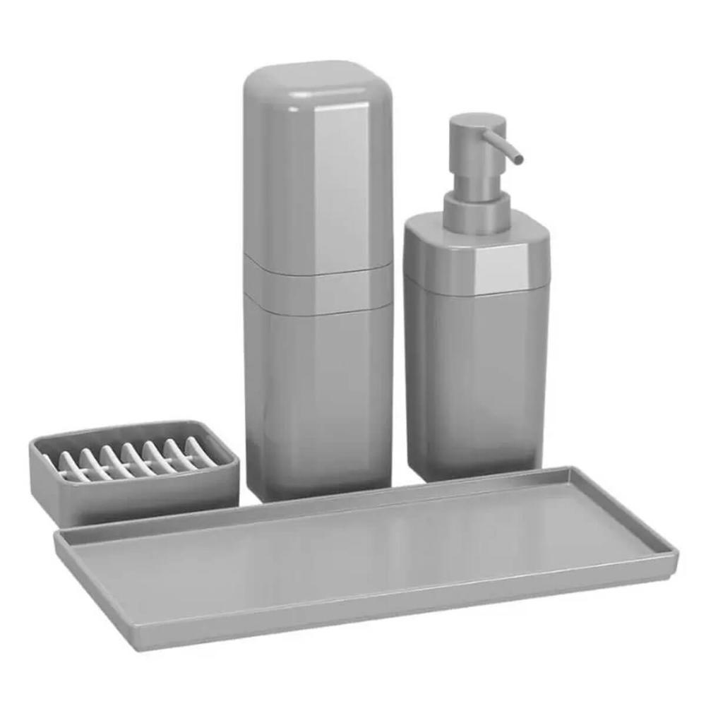 Kit Banho Dispenser Sabonete Porta Escova Saboneteira em Bar