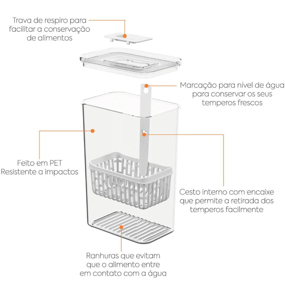 Organizador De Temperos para Geladeira Dry 2,3l Plástico Cesto Interno Conservador