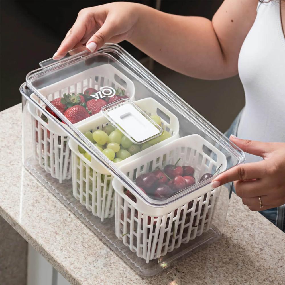 Organizador de Geladeira 6l Com 3 Cestos Plástico Frutas Dry Coza Grande Cozinha