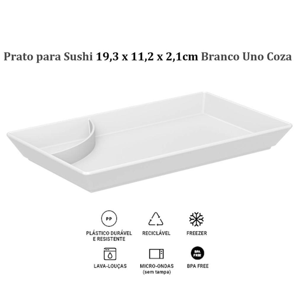 Prato para Sushi com Porta Shoyu Uno Coza Travessa Branca Re