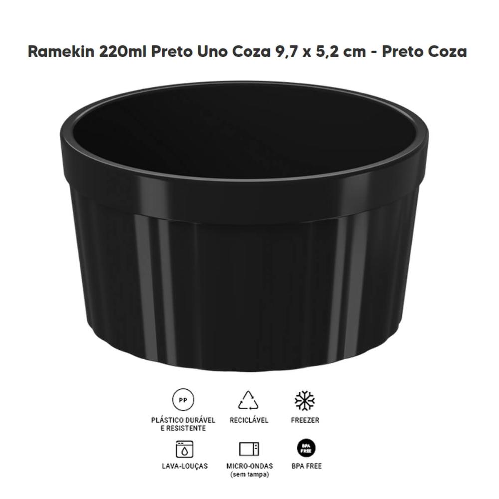Ramekin Plástico Preto Canelado 200ml 9,7cm Uno Coza Tigela