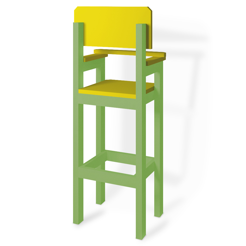 Cadeira Alta Refeição Infantil Criança Restaurante Lanchonete MDF Verde/Amarelo L12