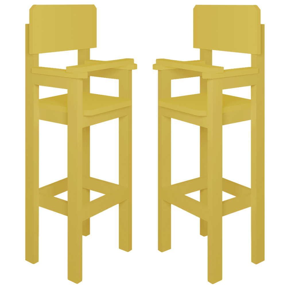Kit 2 Cadeiras Alta Refeição Infantil Criança Restaurante Lanchonete MDF Amarelo Mel L12
