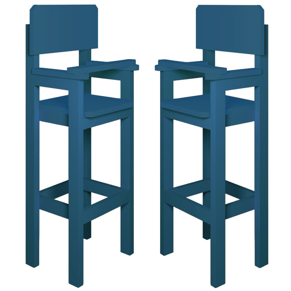 Kit 2 Cadeiras Alta Refeição Infantil Criança Restaurante Lanchonete MDF Azul L12