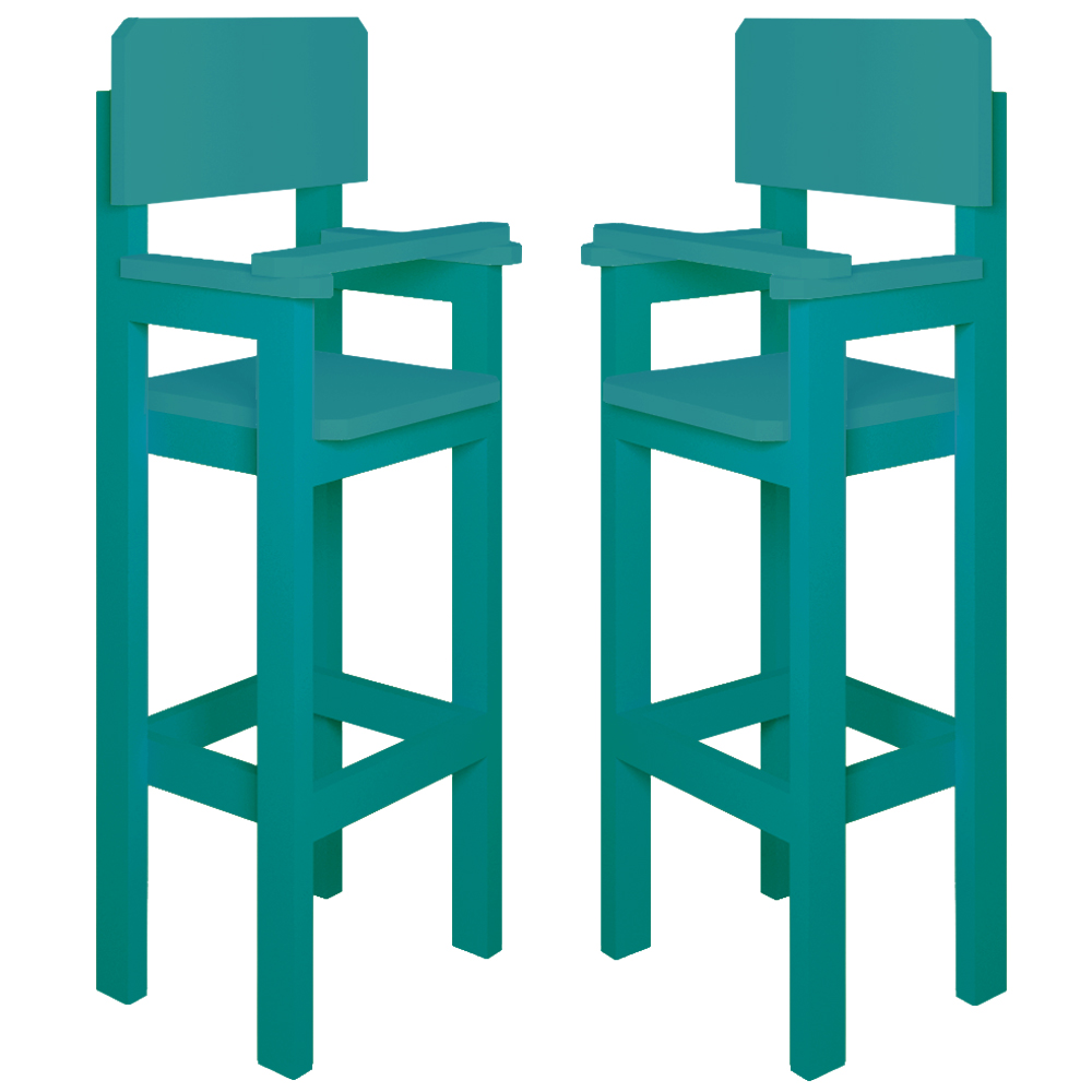 Kit 2 Cadeiras Alta Refeição Infantil Criança Restaurante Lanchonete MDF Azul Turquesa L12