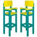 Kit 2 Cadeiras Alta Refeição Infantil Criança Restaurante Lanchonete MDF Azul Turquesa/Amarelo L12