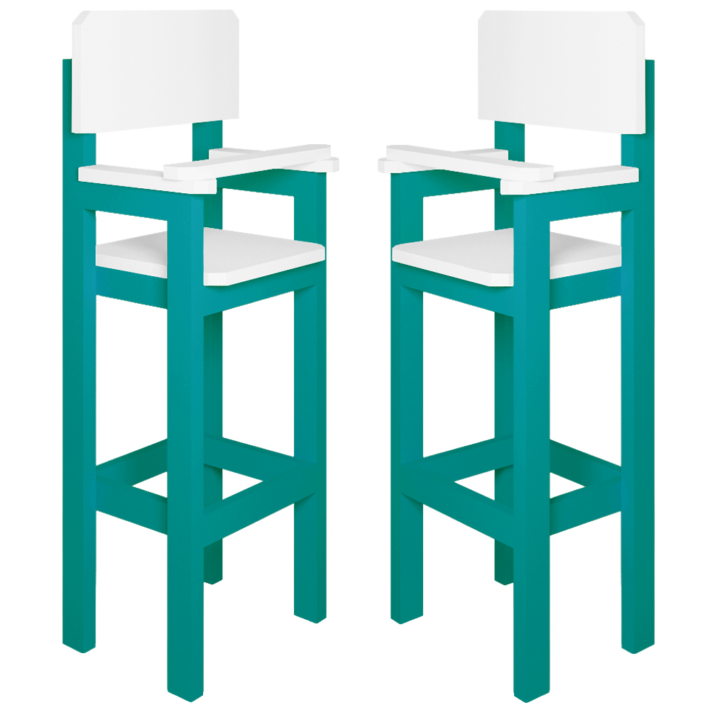 Kit 2 Cadeiras Alta Refeição Infantil Criança Restaurante Lanchonete MDF Azul Turquesa/Branco L12