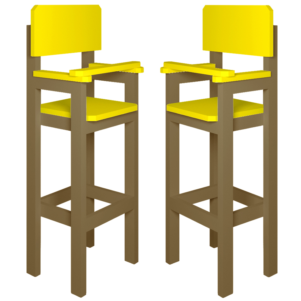 Kit 2 Cadeiras Alta Refeição Infantil Criança Restaurante Lanchonete MDF Bege/Amarelo L12