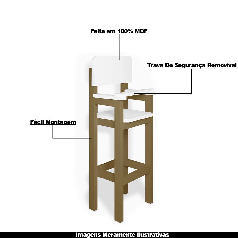 Kit 2 Cadeiras Alta Refeição Infantil Criança Restaurante Lanchonete MDF Bege/Branco L12