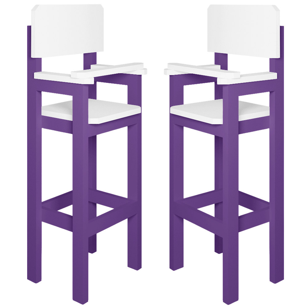 Kit 2 Cadeiras Alta Refeição Infantil Criança Restaurante Lanchonete MDF Lilás/Branco L12