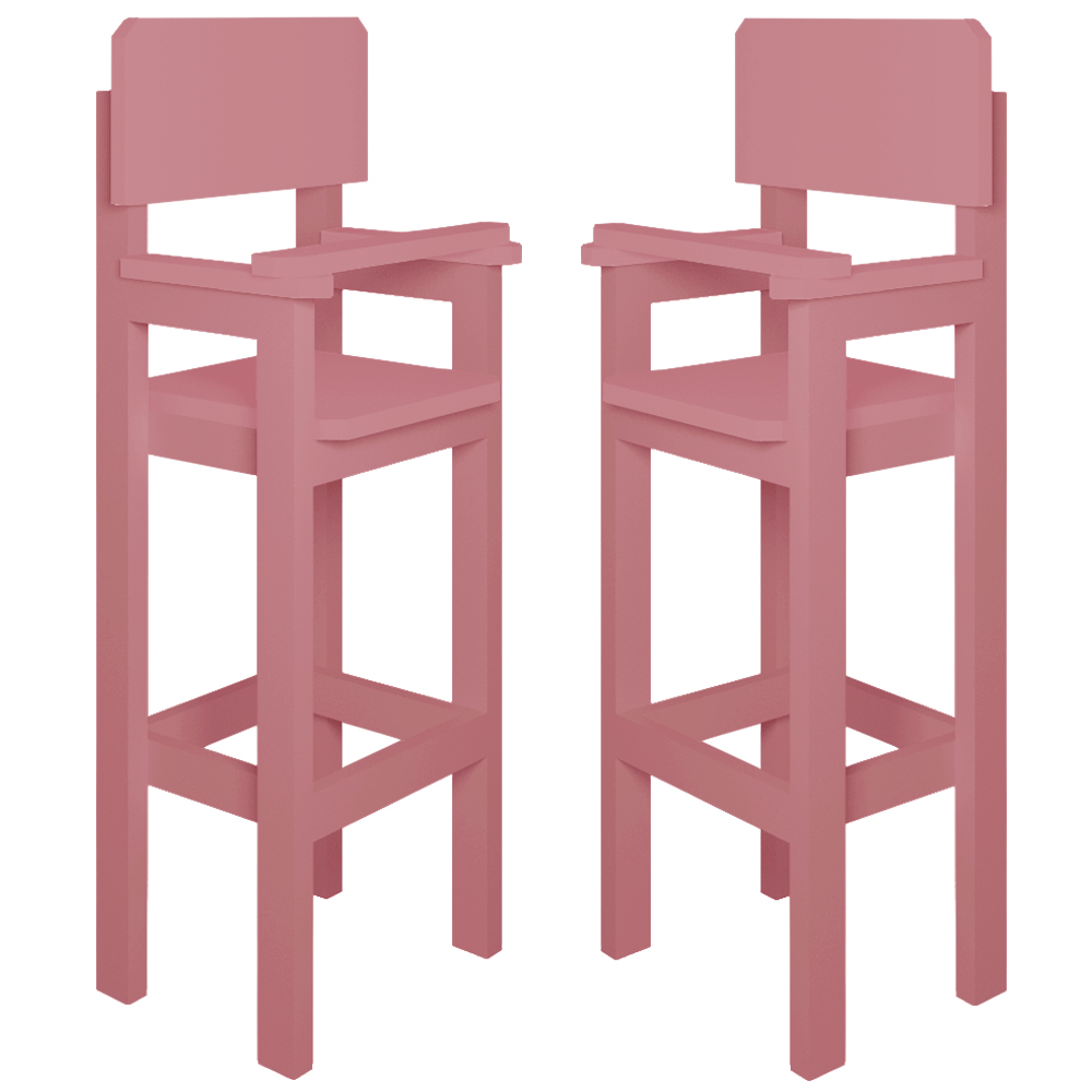 Kit 2 Cadeiras Alta Refeição Infantil Criança Restaurante Lanchonete MDF Rosa L12