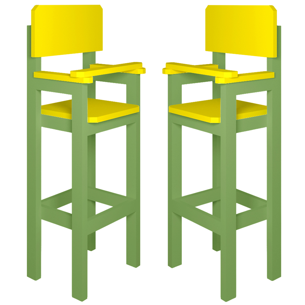 Kit 2 Cadeiras Alta Refeição Infantil Criança Restaurante Lanchonete MDF Verde/Amarelo L12