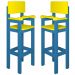Kit 2 Cadeirass Alta Refeição Infantil Criança Restaurante Lanchonete MDF Azul Claro/Amarelo L12