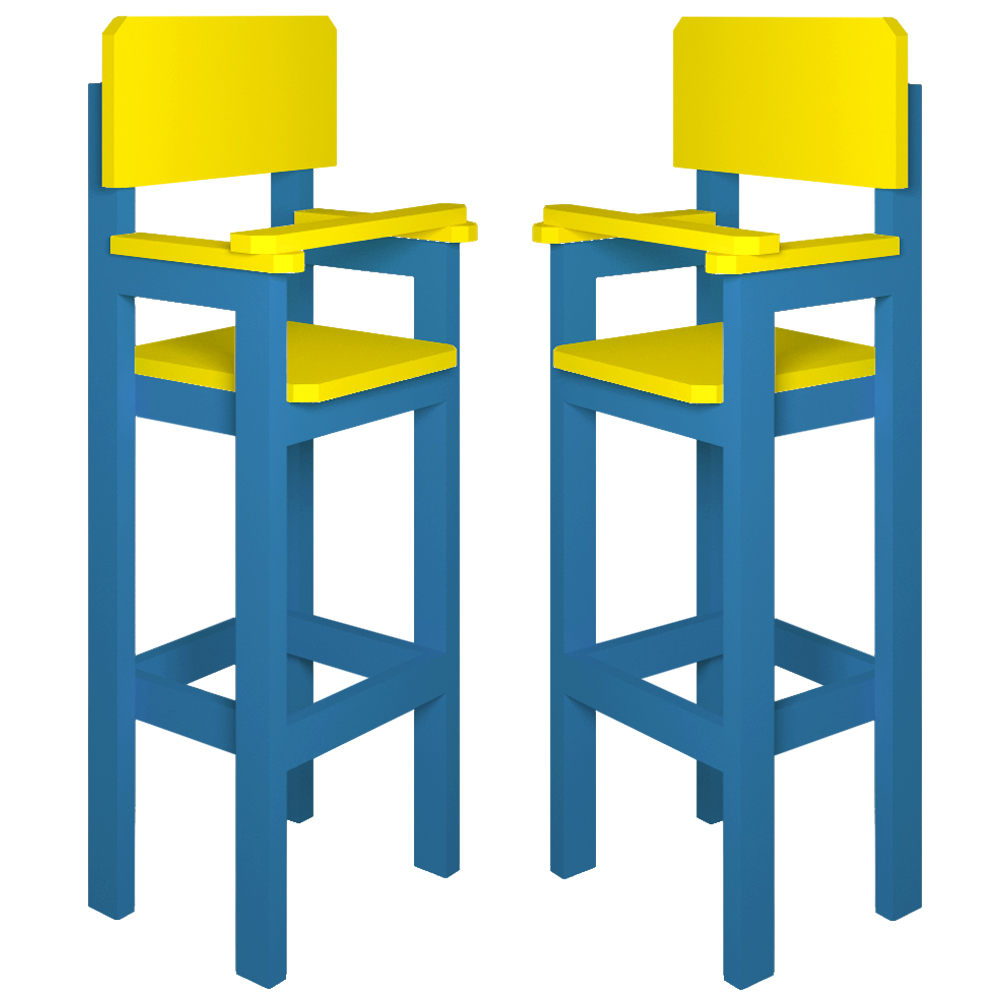 Kit 2 Cadeirass Alta Refeição Infantil Criança Restaurante Lanchonete MDF Azul Claro/Amarelo L12