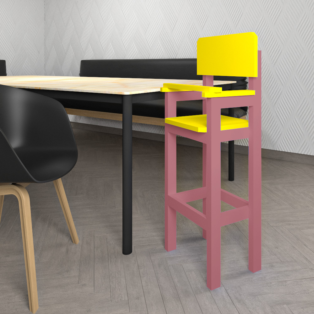 Kit 2Cadeiras Alta Refeição Infantil Criança Restaurante Lanchonete MDF Rosa/Amarelo L12