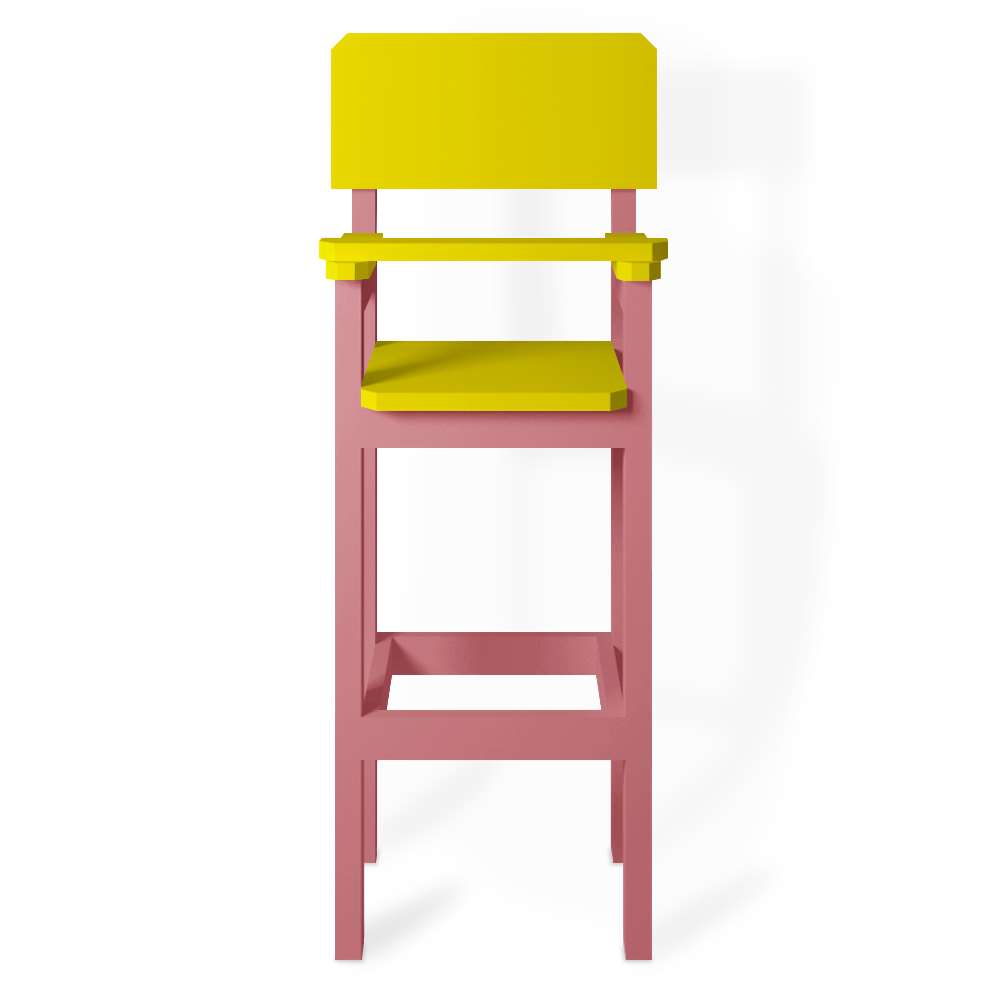 Kit 2Cadeiras Alta Refeição Infantil Criança Restaurante Lanchonete MDF Rosa/Amarelo L12