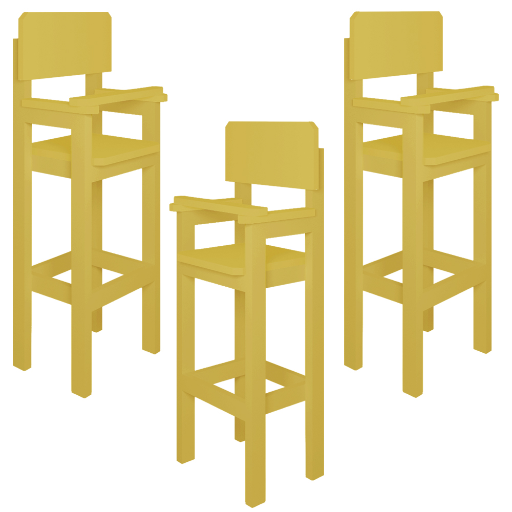Kit 3 Cadeiras Alta Refeição Infantil Criança Restaurante Lanchonete MDF Amarelo Mel L12