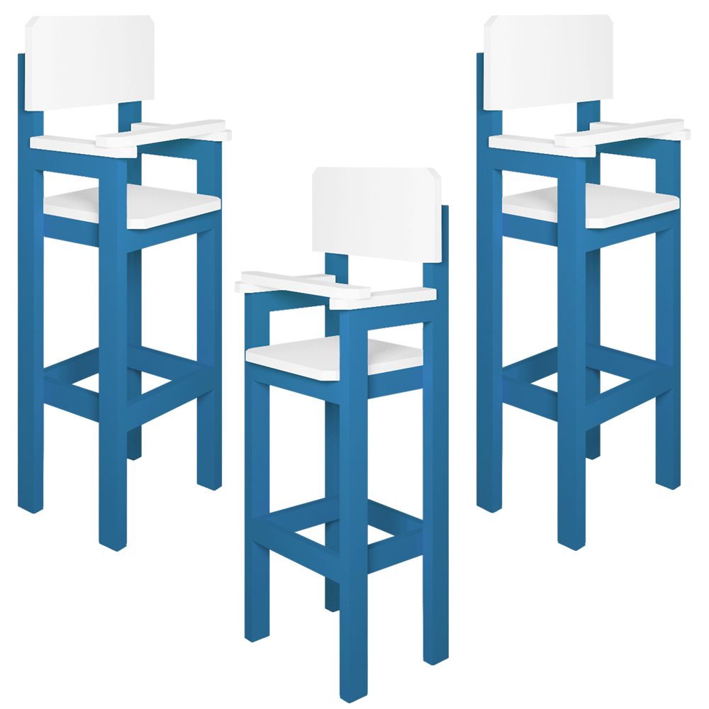 Kit 3 Cadeiras Alta Refeição Infantil Criança Restaurante Lanchonete MDF Azul Claro/Branco L12