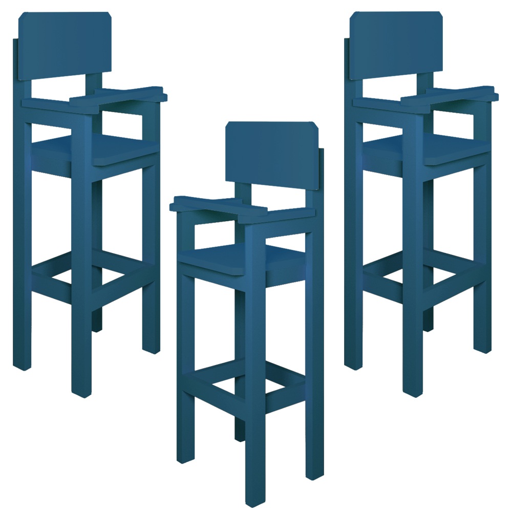 Kit 3 Cadeiras Alta Refeição Infantil Criança Restaurante Lanchonete MDF Azul L12