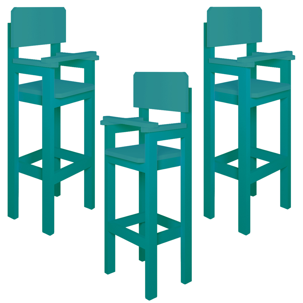 Kit 3 Cadeiras Alta Refeição Infantil Criança Restaurante Lanchonete MDF Azul Turquesa L12