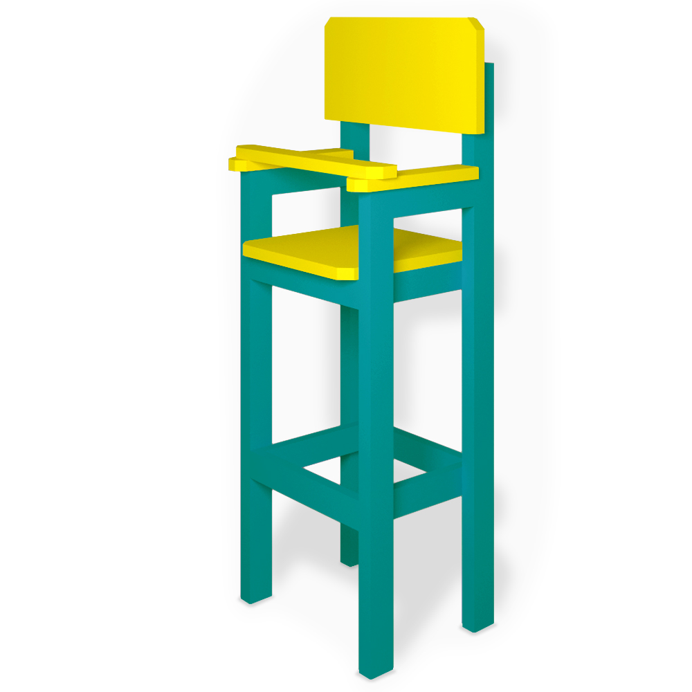Kit 3 Cadeiras Alta Refeição Infantil Criança Restaurante Lanchonete MDF Azul Turquesa/Amarelo L12
