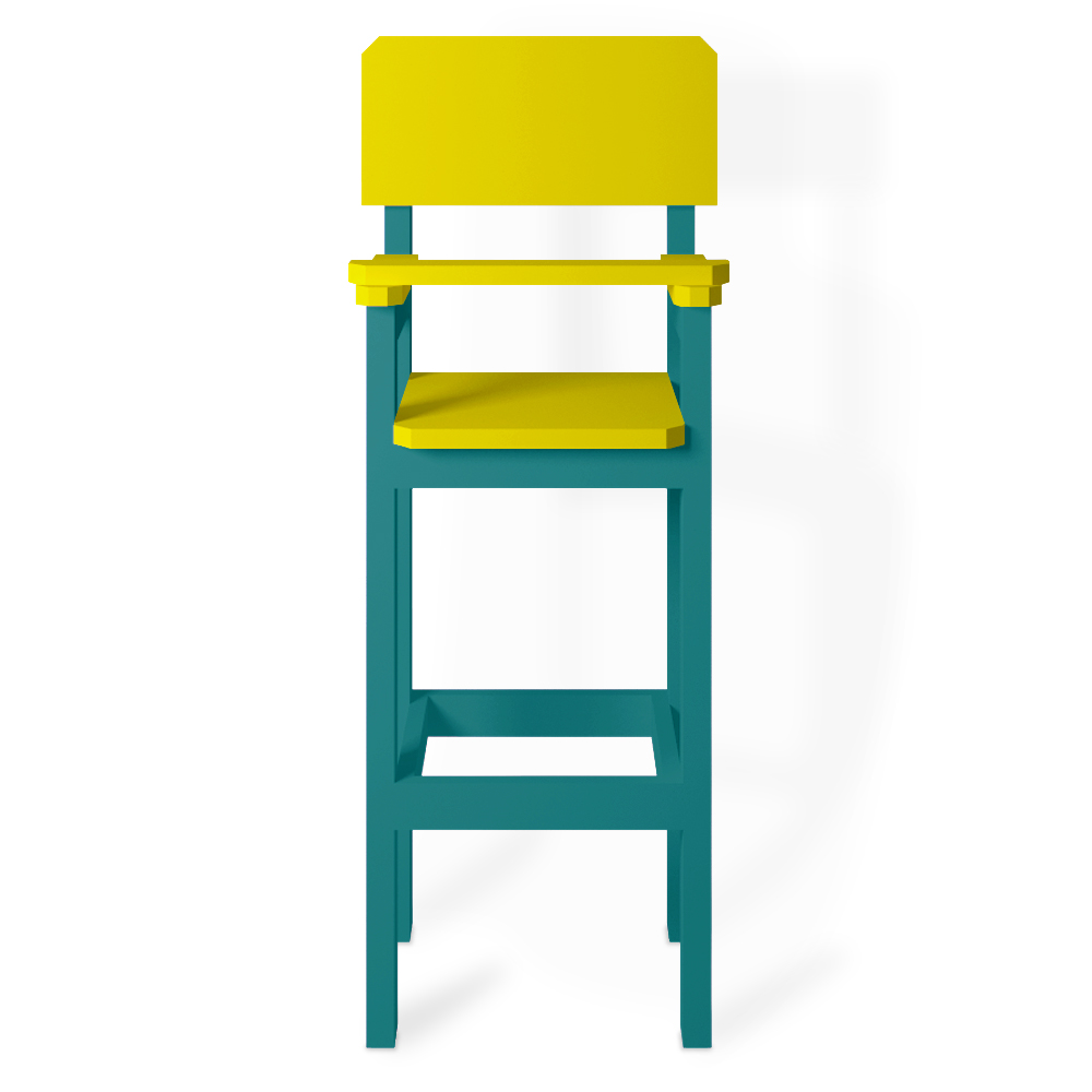 Kit 3 Cadeiras Alta Refeição Infantil Criança Restaurante Lanchonete MDF Azul Turquesa/Amarelo L12
