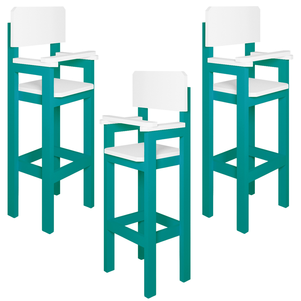 Kit 3 Cadeiras Alta Refeição Infantil Criança Restaurante Lanchonete MDF Azul Turquesa/Branco L12