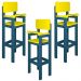 Kit 3 Cadeiras Alta Refeição Infantil Criança Restaurante Lanchonete MDF Azul/Amarelo L12
