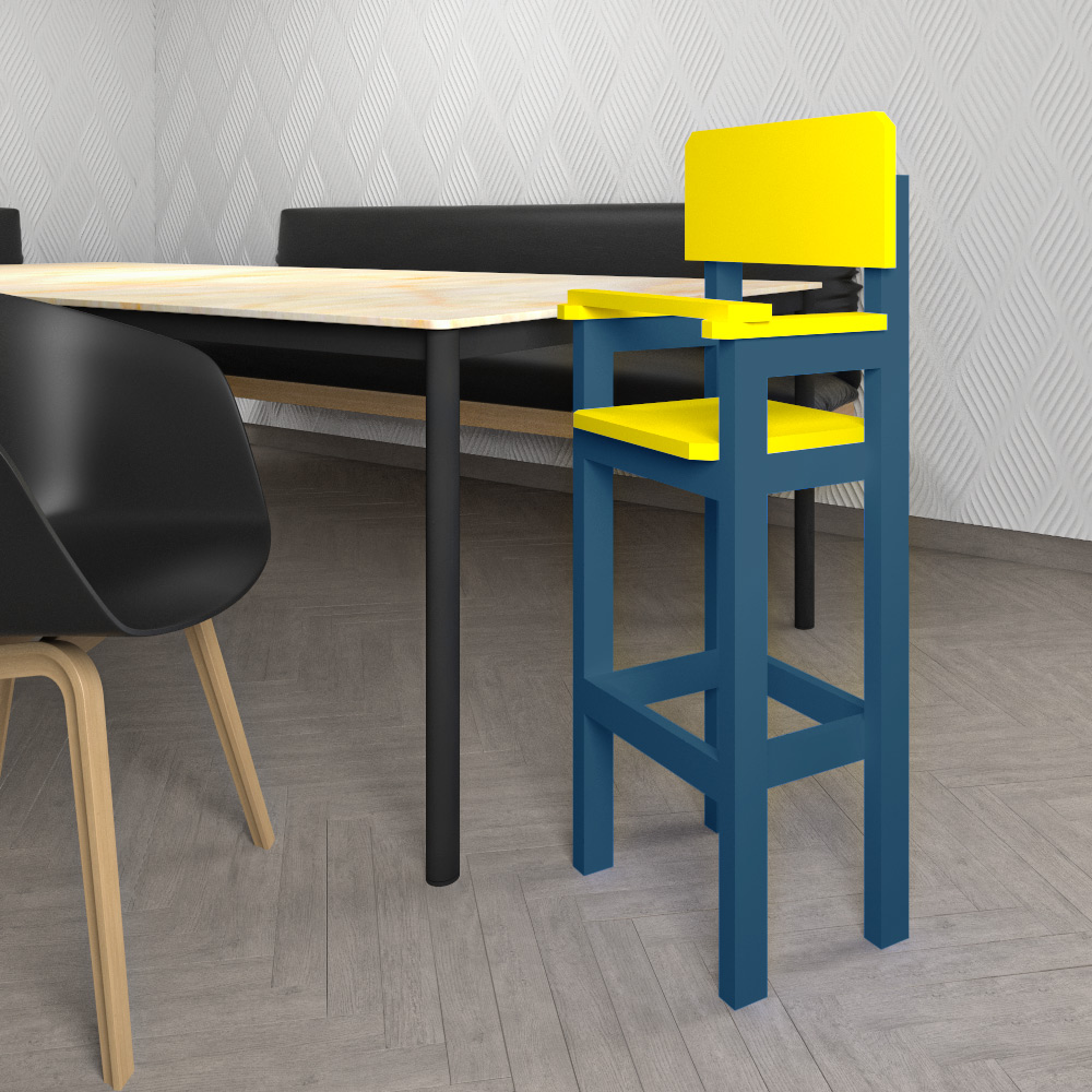 Kit 3 Cadeiras Alta Refeição Infantil Criança Restaurante Lanchonete MDF Azul/Amarelo L12