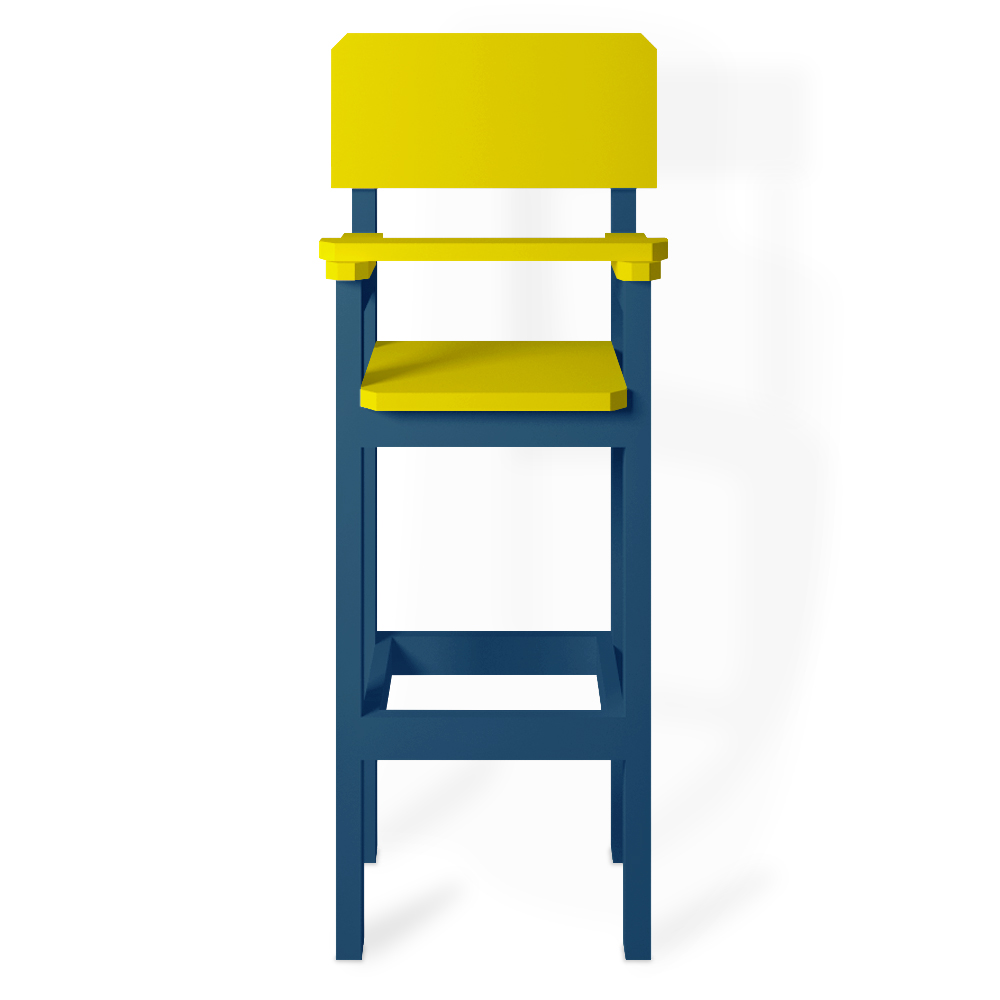 Kit 3 Cadeiras Alta Refeição Infantil Criança Restaurante Lanchonete MDF Azul/Amarelo L12
