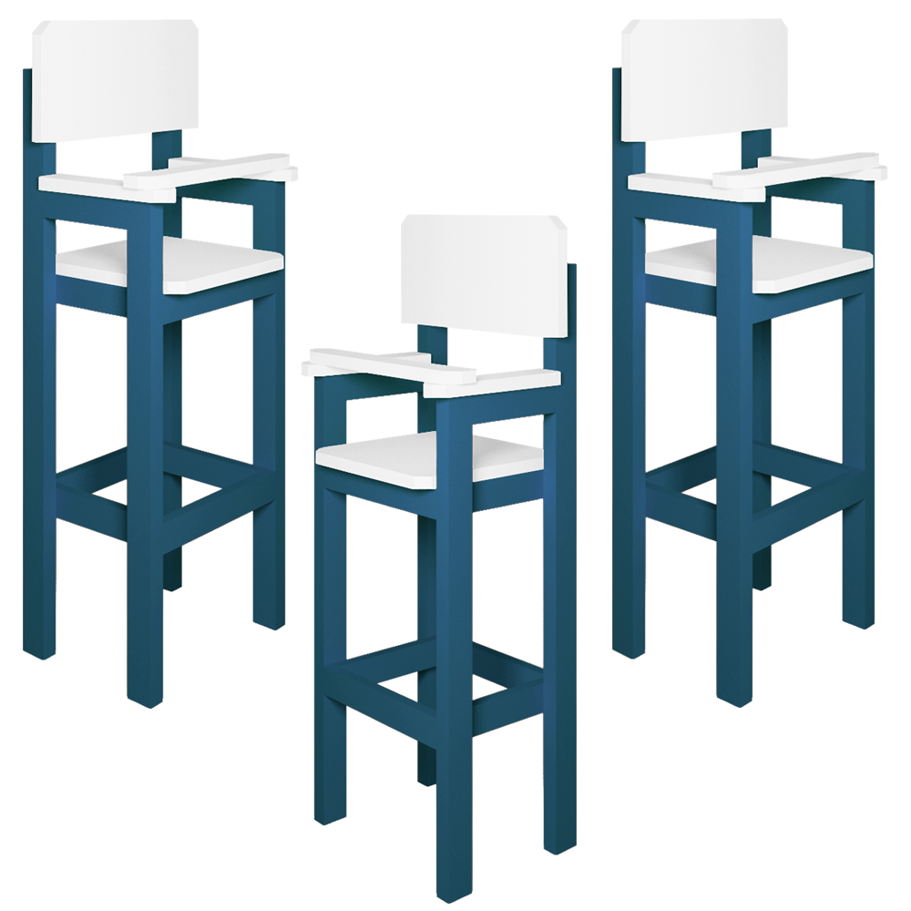Kit 3 Cadeiras Alta Refeição Infantil Criança Restaurante Lanchonete MDF Azul/Branco L12