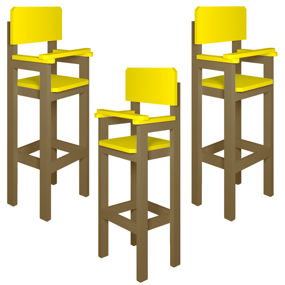 Kit 3 Cadeiras Alta Refeição Infantil Criança Restaurante Lanchonete MDF Bege/Amarelo L12