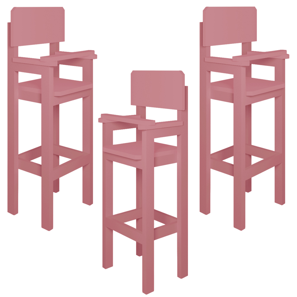 Kit 3 Cadeiras Alta Refeição Infantil Criança Restaurante Lanchonete MDF Rosa L12