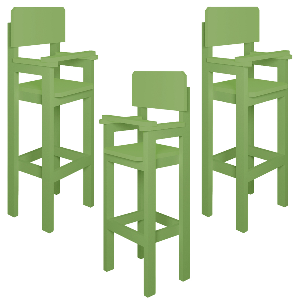 Kit 3 Cadeiras Alta Refeição Infantil Criança Restaurante Lanchonete MDF Verde L12