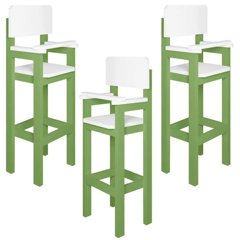 Kit 3 Cadeiras Alta Refeição Infantil Criança Restaurante Lanchonete MDF Verde/Branco L12
