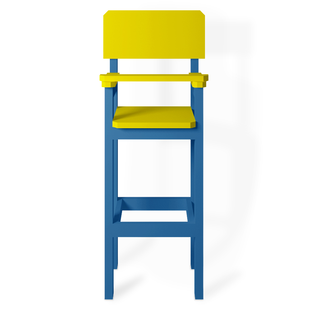 Kit 3 Cadeirass Alta Refeição Infantil Criança Restaurante Lanchonete MDF Azul Claro/Amarelo L12