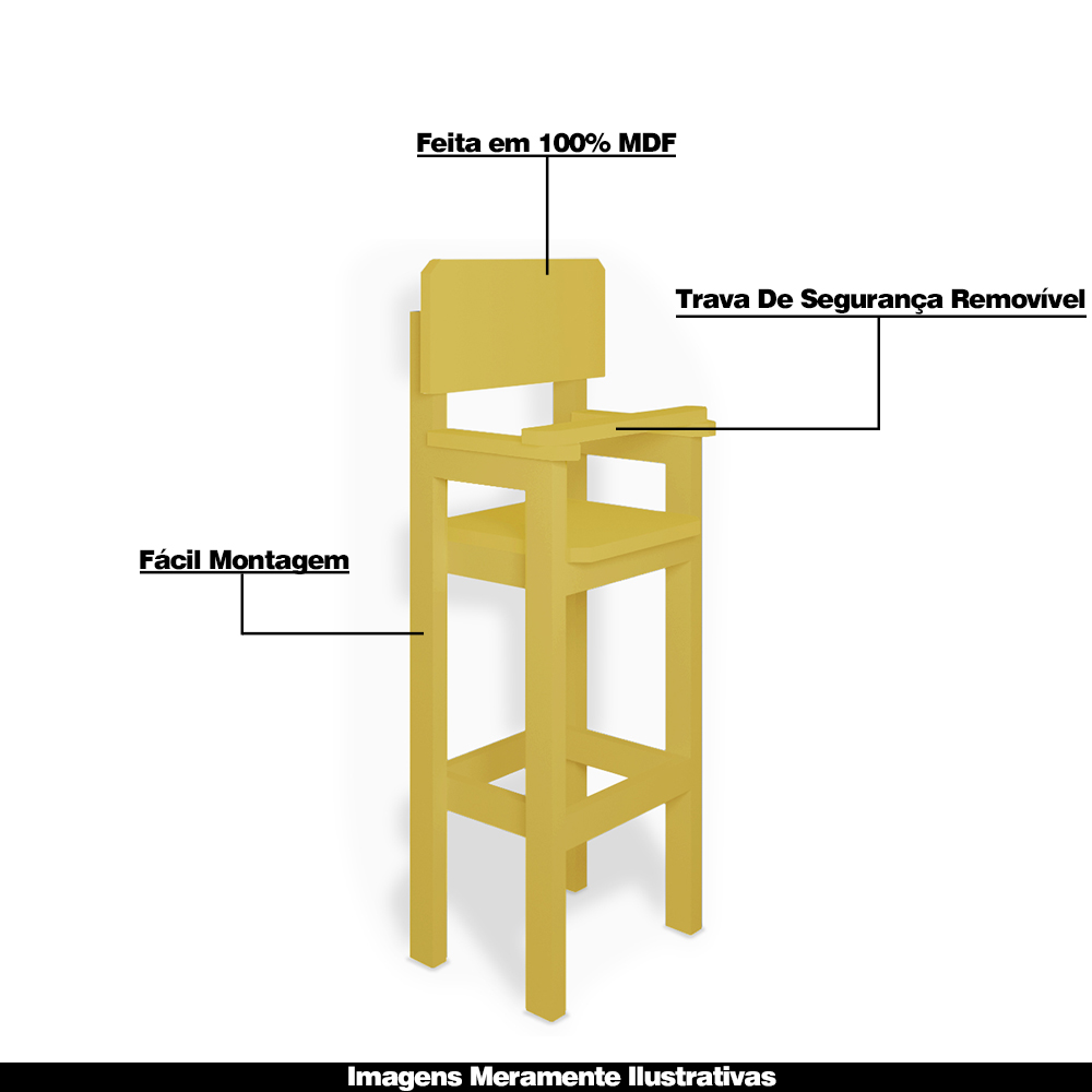 Kit 4 Cadeiras Alta Refeição Infantil Criança Restaurante Lanchonete MDF Amarelo Mel L12