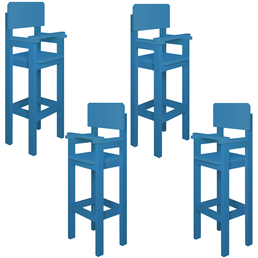 Kit 4 Cadeiras Alta Refeição Infantil Criança Restaurante Lanchonete MDF Azul Claro L12