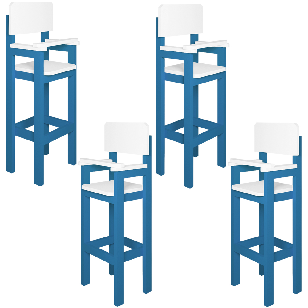 Kit 4 Cadeiras Alta Refeição Infantil Criança Restaurante Lanchonete MDF Azul Claro/Branco L12