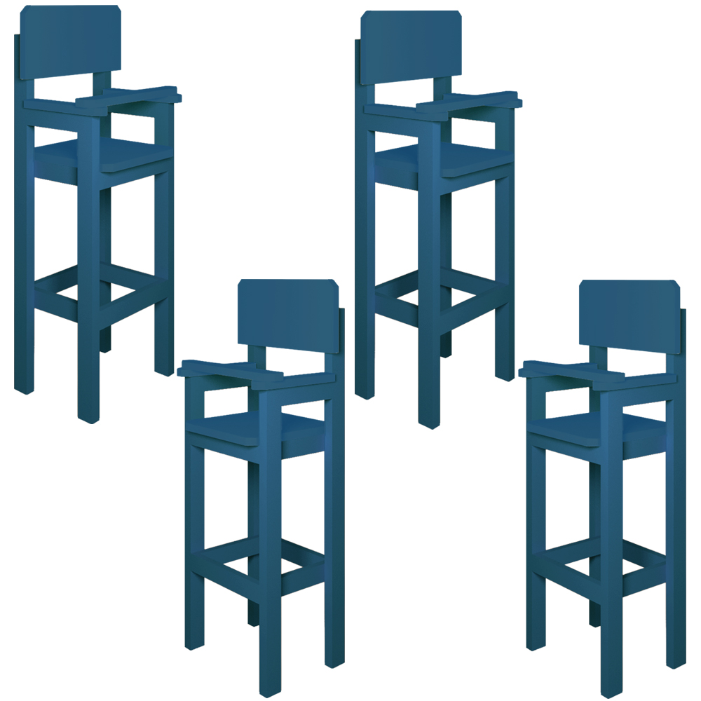 Kit 4 Cadeiras Alta Refeição Infantil Criança Restaurante Lanchonete MDF Azul L12