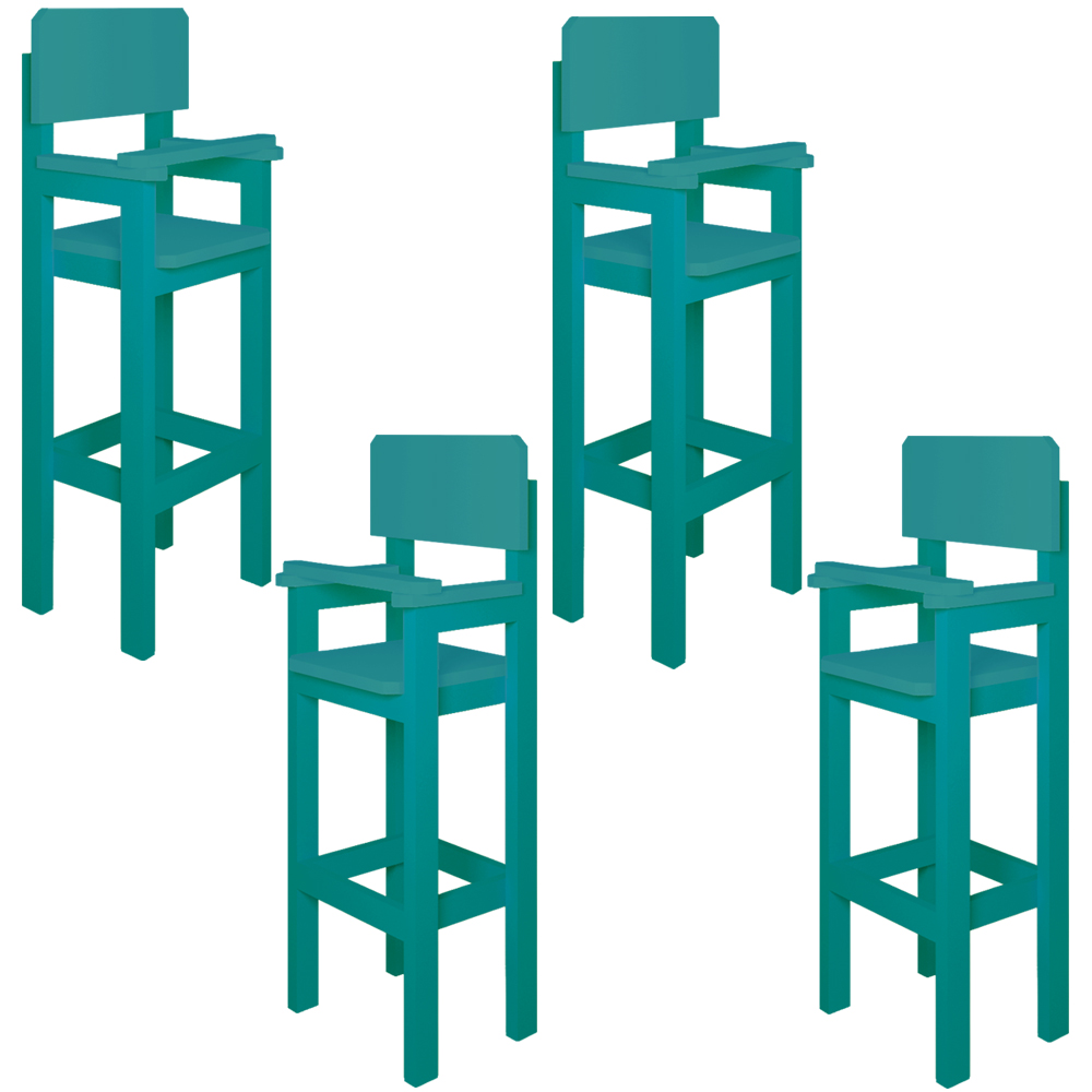 Kit 4 Cadeiras Alta Refeição Infantil Criança Restaurante Lanchonete MDF Azul Turquesa L12