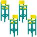 Kit 4 Cadeiras Alta Refeição Infantil Criança Restaurante Lanchonete MDF Azul Turquesa/Amarelo L12